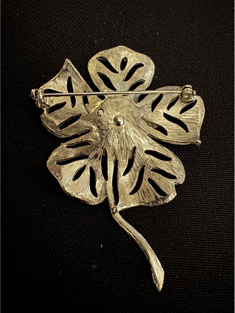 Vintage 1960s Brushed Silver-Tone Floral Brooch 3 inch